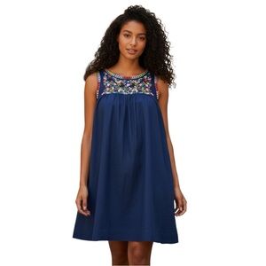 J.Crew Dress Womens Sz 20 Navy Blue Multicolored Sleeveless Linen Blend